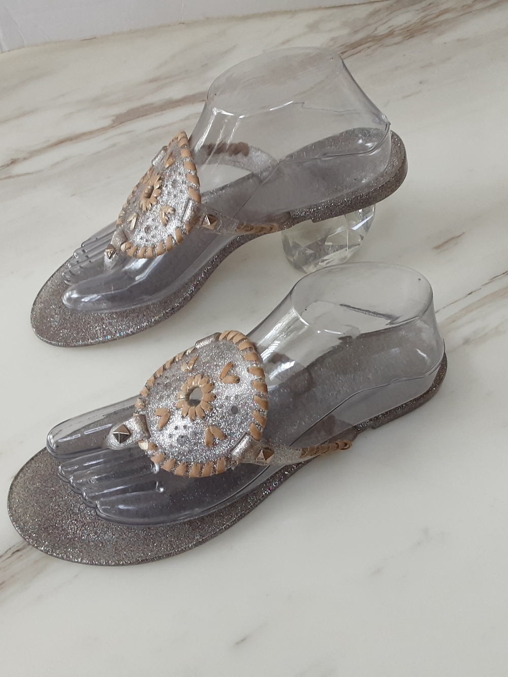 JACK ROGERS Georgica Jelly Glitter Floral T-Strap Thong Sandals Sz 8